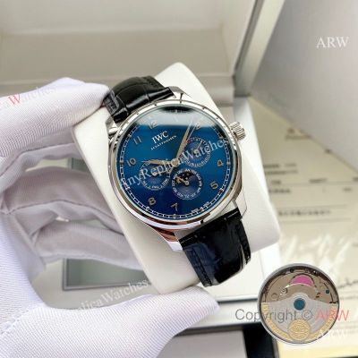 High Quality Replica IWC Different Colors Genuine Leather Strap Dark Blue Face Dial Silver Stainless Steel Case Watch 42mm